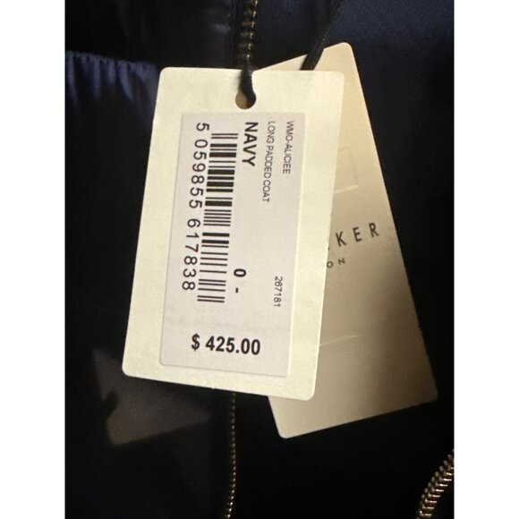 Ted Baker Aliciee Quilted Navy Belted Coat - Size 0/2 US - New with Tags - Picture 13 of 13